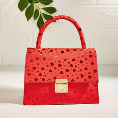 Heart Print Metal Chain Crossbody Satchel Bag PU Leather Textured Handbag