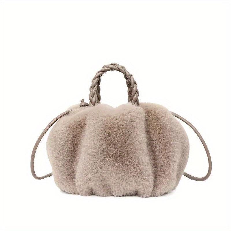 Plush Pleated Handbag Faux Fur Ruched Crossbody Bag