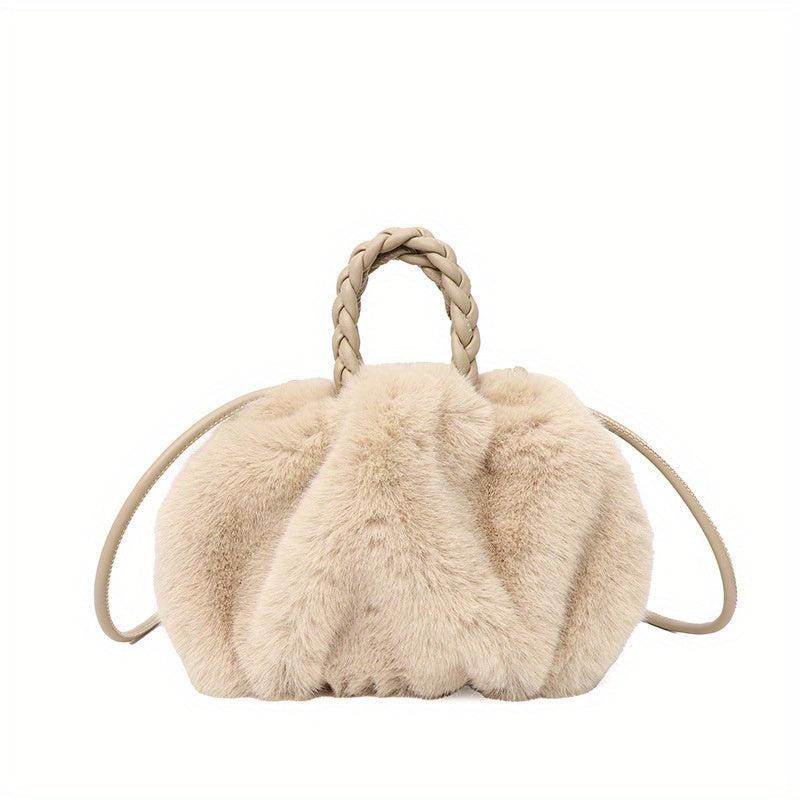 Plush Pleated Handbag Faux Fur Ruched Crossbody Bag