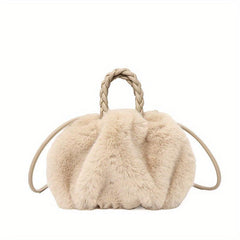Plush Pleated Handbag Faux Fur Ruched Crossbody Bag