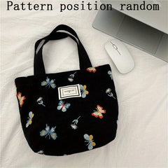 Butterfly Pattern Letter Patch Tote Bag Vintage Canvas Lunch Box Bag
