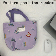 Butterfly Pattern Letter Patch Tote Bag Vintage Canvas Lunch Box Bag