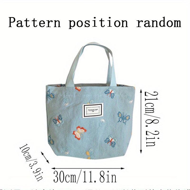 Butterfly Pattern Letter Patch Tote Bag Vintage Canvas Lunch Box Bag