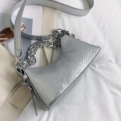 Y2K Chain Baguette Bag Crocodile Embossed Handbag Women's Small Crossbody Purse
