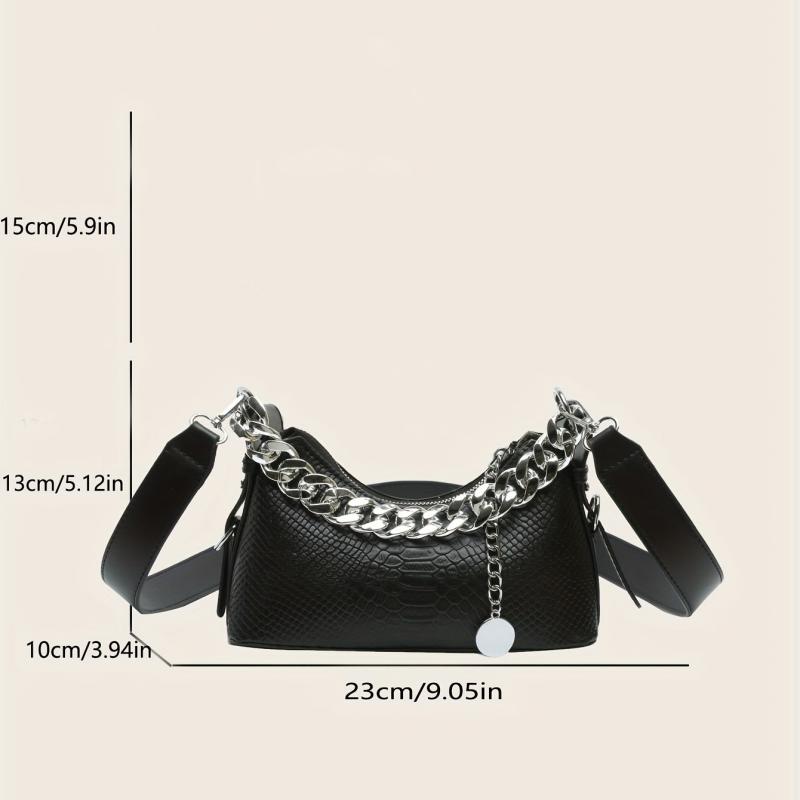 Y2K Chain Baguette Bag Crocodile Embossed Handbag Women's Small Crossbody Purse