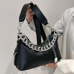 Y2K Chain Baguette Bag Crocodile Embossed Handbag Women's Small Crossbody Purse