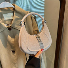 Tassel Metal Chain Crossbody Bag PU Leather Underarm Bag Purse