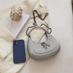 Tassel Metal Chain Crossbody Bag PU Leather Underarm Bag Purse