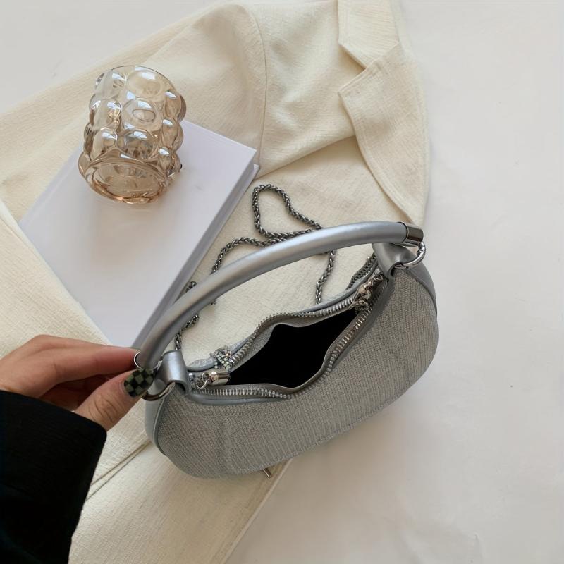 Tassel Metal Chain Crossbody Bag PU Leather Underarm Bag Purse