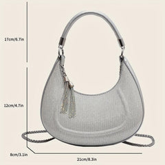 Tassel Metal Chain Crossbody Bag PU Leather Underarm Bag Purse