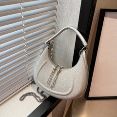 Tassel Metal Chain Crossbody Bag PU Leather Underarm Bag Purse