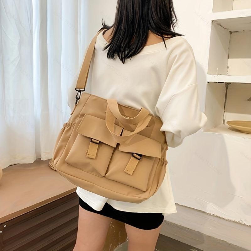 Casual Solid Canvas Shoulder Bag All Match Storage Handbag Versatile Bag