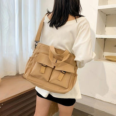 Casual Solid Canvas Shoulder Bag All Match Storage Handbag Versatile Bag
