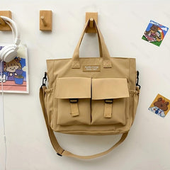 Casual Solid Canvas Shoulder Bag All Match Storage Handbag Versatile Bag