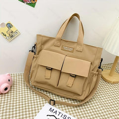 Casual Solid Canvas Shoulder Bag All Match Storage Handbag Versatile Bag
