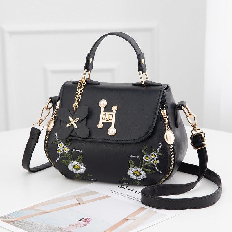 Flower Embroidery Crossbody Bag Flap Purse For Women