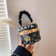 Metal Chain Bucket Crossbody Bag Top Handle Purse Shoulder Bag