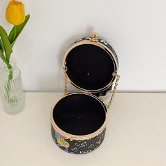 Metal Chain Bucket Crossbody Bag Top Handle Purse Shoulder Bag