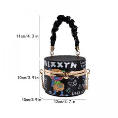 Metal Chain Bucket Crossbody Bag Top Handle Purse Shoulder Bag