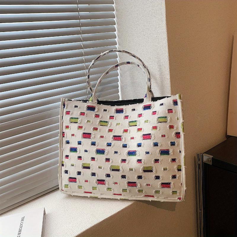 Contrast Patch Tote Bag Niche Fabric Handbag Large Capacity Shoulder Bag