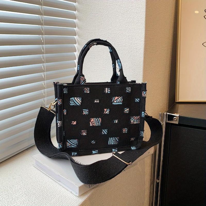 Contrast Patch Tote Bag Niche Fabric Handbag Large Capacity Shoulder Bag