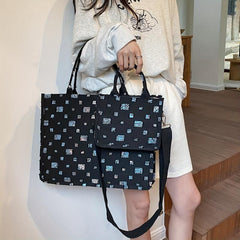 Contrast Patch Tote Bag Niche Fabric Handbag Large Capacity Shoulder Bag