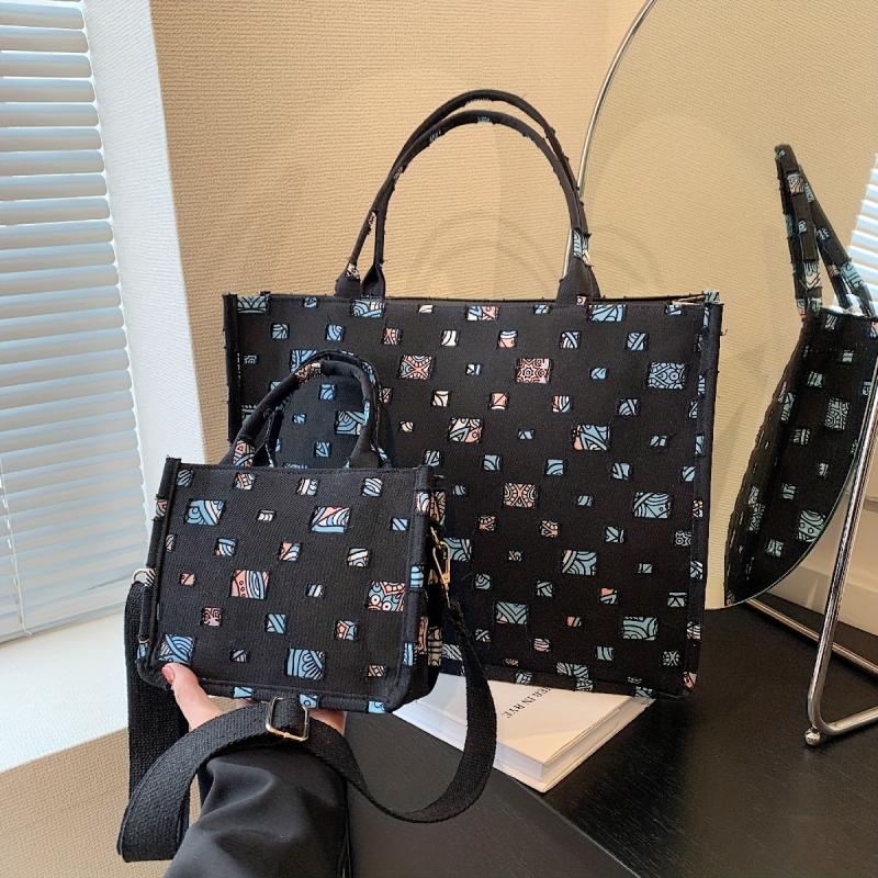 Contrast Patch Tote Bag Niche Fabric Handbag Large Capacity Shoulder Bag