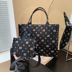 Contrast Patch Tote Bag Niche Fabric Handbag Large Capacity Shoulder Bag