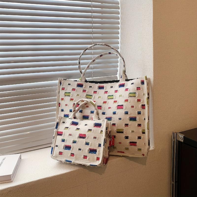 Contrast Patch Tote Bag Niche Fabric Handbag Large Capacity Shoulder Bag
