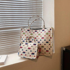 Contrast Patch Tote Bag Niche Fabric Handbag Large Capacity Shoulder Bag