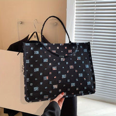 Contrast Patch Tote Bag Niche Fabric Handbag Large Capacity Shoulder Bag