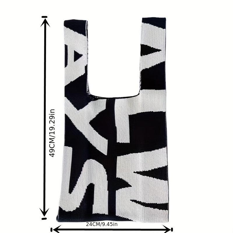 Letter Pattern Knitted Handbag Lightweight Casual Handbag