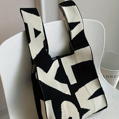 Letter Pattern Knitted Handbag Lightweight Casual Handbag