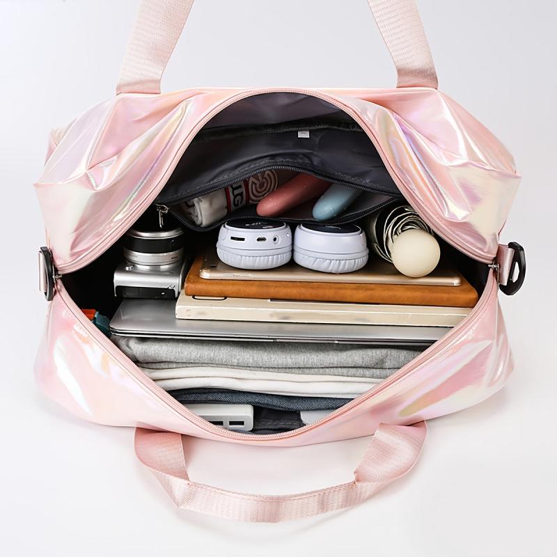 Glossy Large Capacity Carry on Tote Dacron Lightweight Luggage Weekender Bag