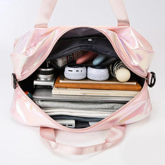 Glossy Large Capacity Carry on Tote Dacron Lightweight Luggage Weekender Bag