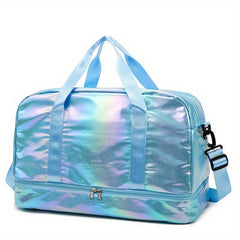 Glossy Large Capacity Carry on Tote Dacron Lightweight Luggage Weekender Bag