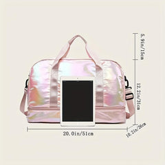 Glossy Large Capacity Carry on Tote Dacron Lightweight Luggage Weekender Bag