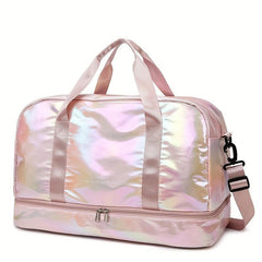 Glossy Large Capacity Carry on Tote Dacron Lightweight Luggage Weekender Bag