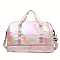 Glossy Large Capacity Carry on Tote Dacron Lightweight Luggage Weekender Bag