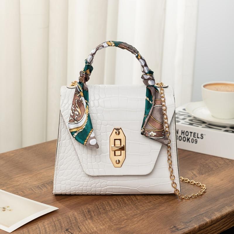 Crocodile Pattern Handbag Small Top Handle Purse Women's Flap Chain Shoulder Bag