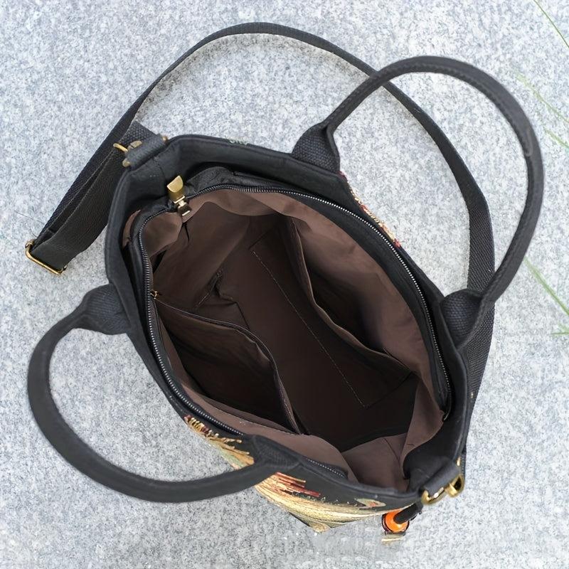 Ethnic Style Sequins Tote Bag Peacock Embroidery Handbags Vintage Canvas