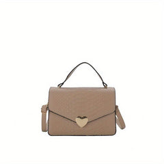 Snakeskin Pattern Handbag Metal Heart Crossbody Flap Square Purse