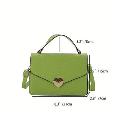 Snakeskin Pattern Handbag Metal Heart Crossbody Flap Square Purse