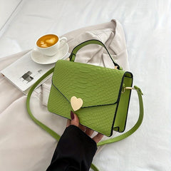 Snakeskin Pattern Handbag Metal Heart Crossbody Flap Square Purse
