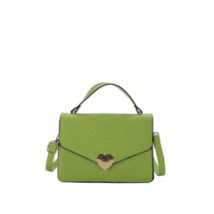 Snakeskin Pattern Handbag Metal Heart Crossbody Flap Square Purse