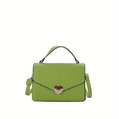 Snakeskin Pattern Handbag Metal Heart Crossbody Flap Square Purse