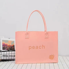 Peach Pattern Felt Tote Bag Solid Handbag Large Capacity