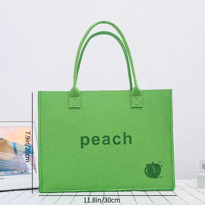 Peach Pattern Felt Tote Bag Solid Handbag Large Capacity