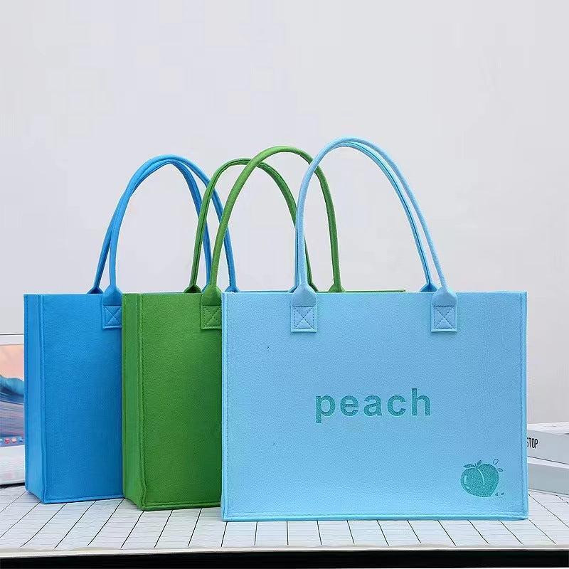 Peach Pattern Felt Tote Bag Solid Handbag Large Capacity