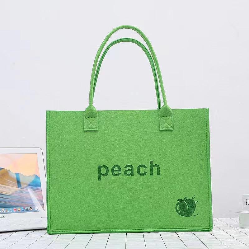 Peach Pattern Felt Tote Bag Solid Handbag Large Capacity